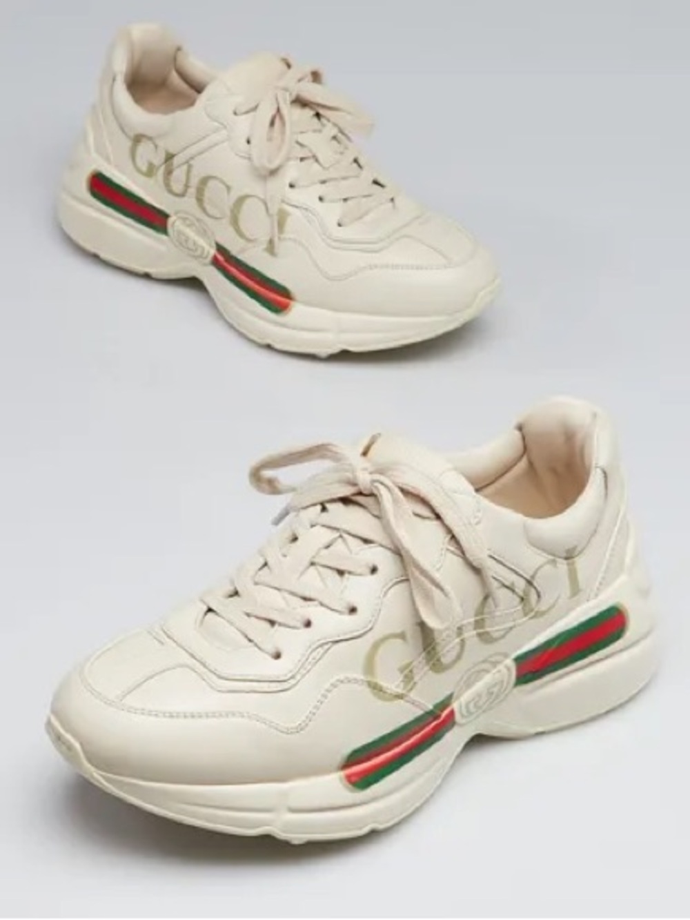 Gucci Rython Retro logo Leather Low-Top Sneakers with Green-Red  Stripe  8.5